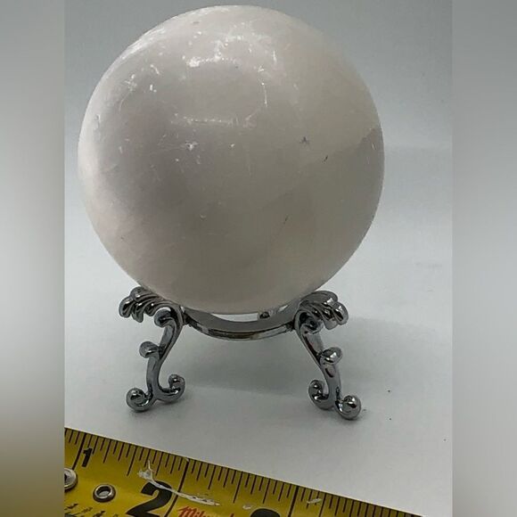 Crystal Selenite Ball, Polished Quartz Sphere on tripod stand - Picture 7 of 16
